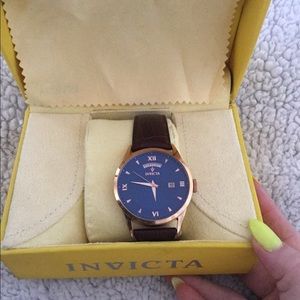 Invicta Vintage Blue Dial Leather Watch